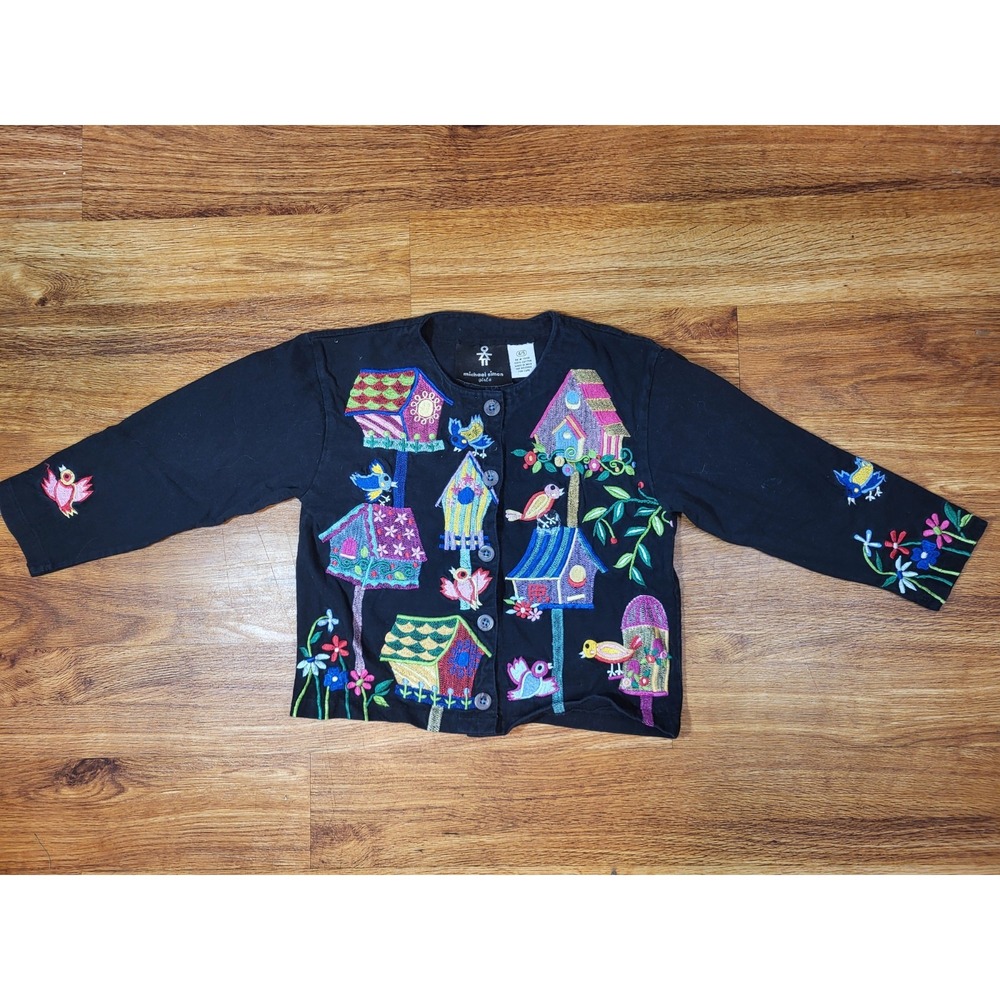 Michael Simon Girl Button‎ Up Embroidered  Bird  Top Size 4/5